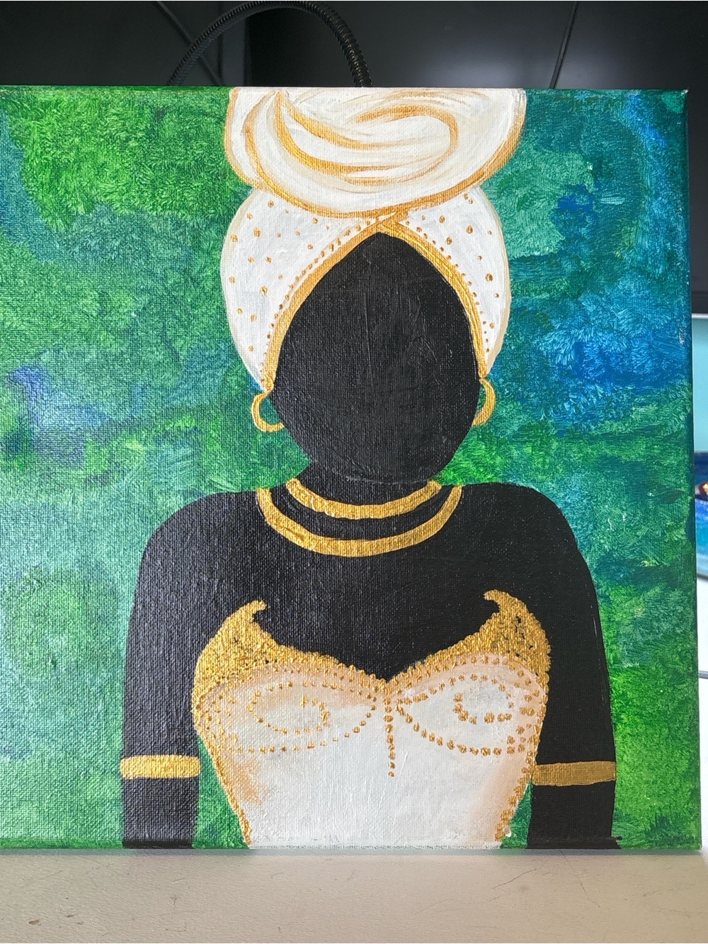 “Enchantment” Original Acrylic Portrait Painting | Gold & Emerald Wall Art